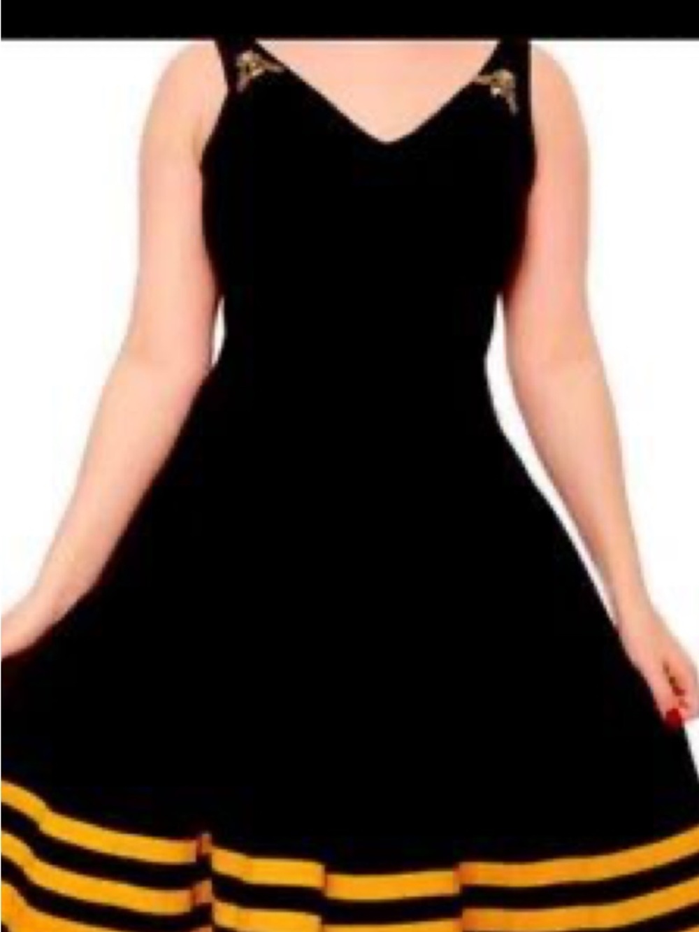 Black Fit-and-Flare Dress with Gold Stripe Hem, Elle Rebel bengaline midi dress